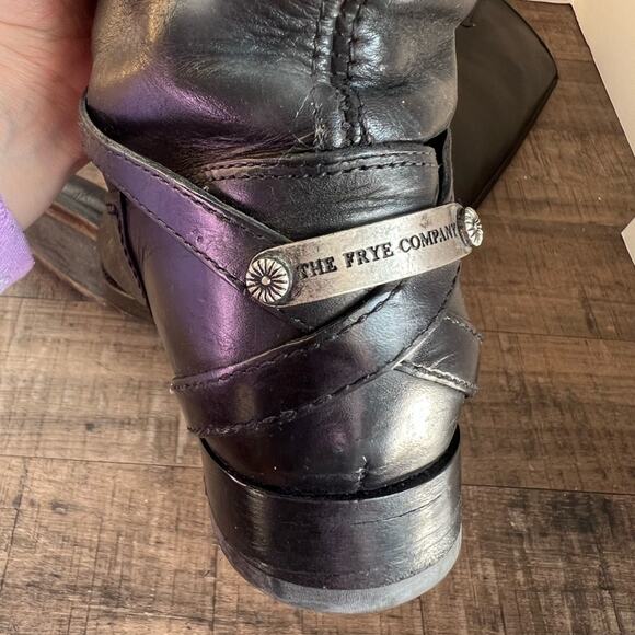 FRYE WOMENS LINDSAY PLATE TALL LEATHER RIDING BOOTS BLACK SIZE 8.5 - Picture 7 of 10